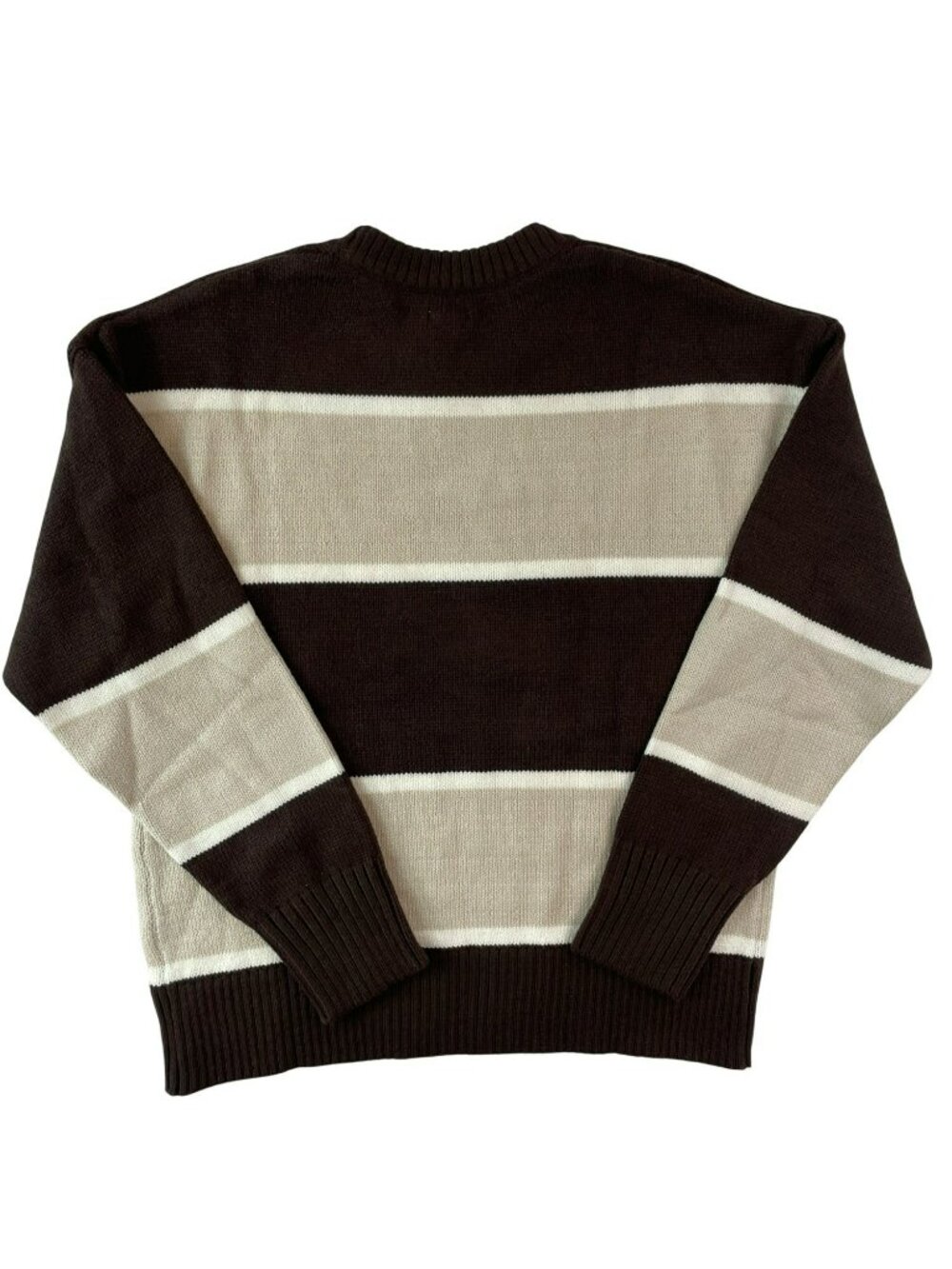 Garage Roxy Supersoft Striped Crew Neck Sweater Armadillo Brown Wmns Sz S $55NWT - Picture 2 of 6